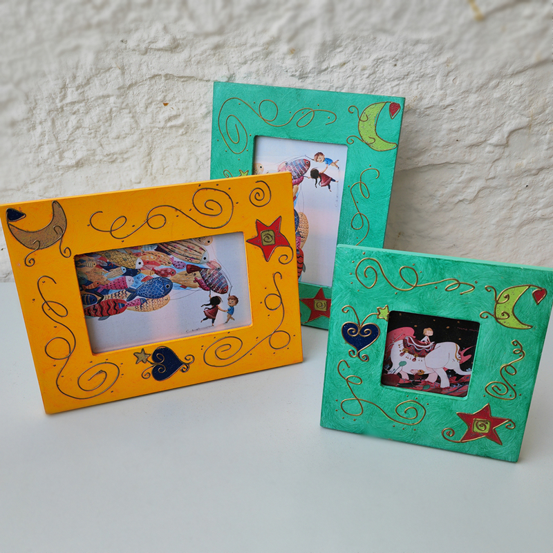Wooden Handmade Childlike Photo Frame 6inch Craft Photo Frame Creative Green Orange Dreamy 3inch Desktop Colorful Display Stand