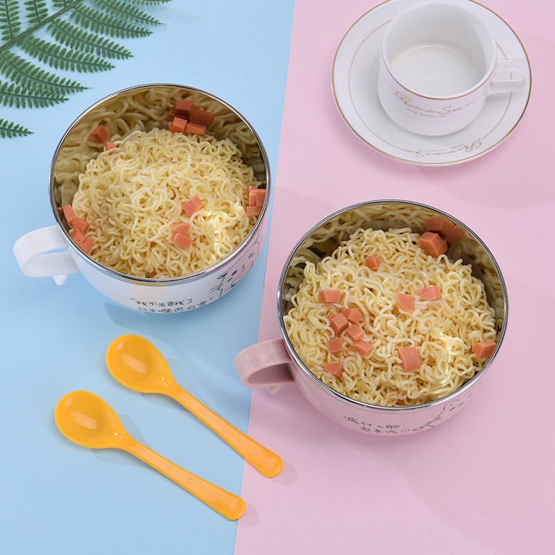 Stainless steel simple instant noodle bowl with lid lunch box student rice bowl with handle instant noodle bowl home canteen dormitory bowl