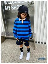 iaiammo spring and summer new striped soft sweat-absorbing contrast color childrens Polo shirt childrens clothing neutral casual long-sleeved T-shirt
