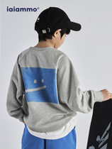 iiammo original design spring new fake two-piece three-dimensional bubble print casual smiling face long-sleeved childrens sweater