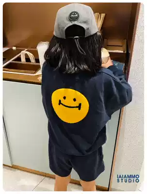 iaiammo spring and summer new original design three-dimensional wool embroidered smiling face children neutral T-shirt shorts set
