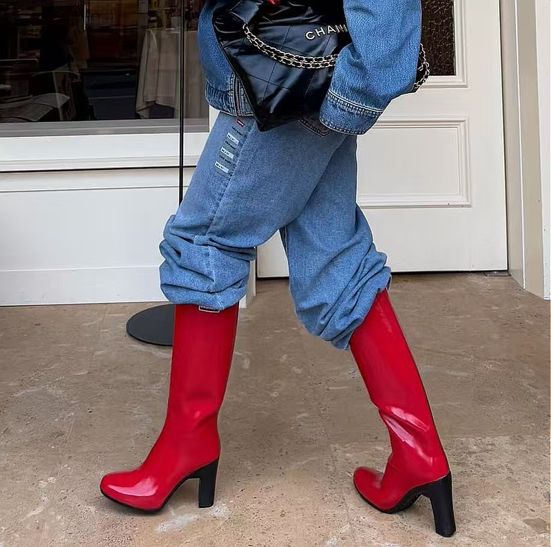 Super Cool Ownner High-Heeled Long Rain Boots (Glossy Surface), Narrow and Slim Shoe Shape. Super Cool Ownner High-Heeled Long Rain Boots (Glossy Surface), Narrow and Slim Shoe Shape.