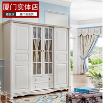 Pastoral wardrobe white pastoral furniture 2 open 2 move wardrobe 4 door wardrobe Xiamen free shipping