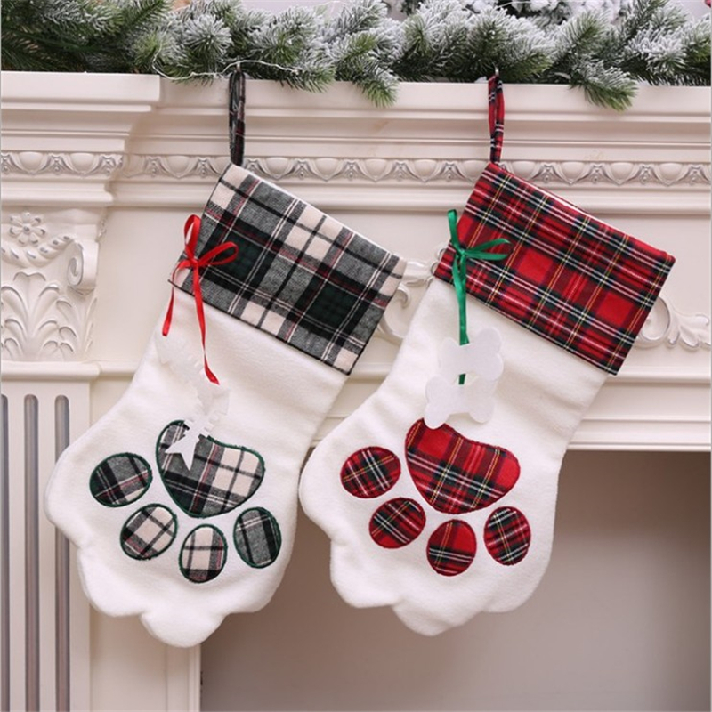 Creative dog paw Christmas socks Christmas decoration decoration supplies Christmas socks gift bag tree pendant