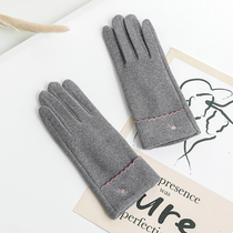  Gloves womens autumn and winter plus velvet to keep warm ride windproof touch screen spring and autumn Korean version of cute drive and ride cold
