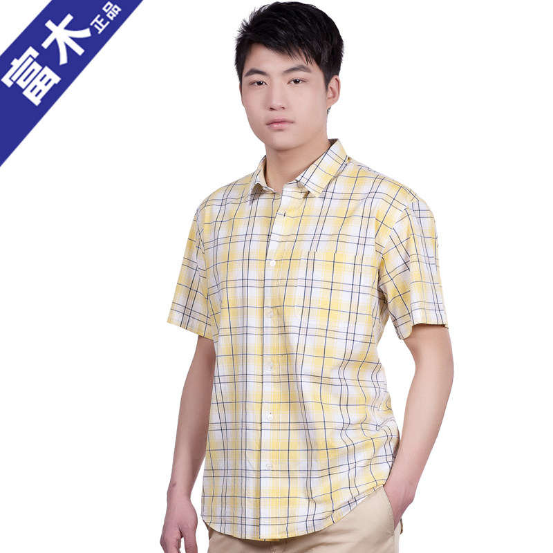 Rich wood XF-1348N new men's shirt business casual British plaid shirt short sleeve men