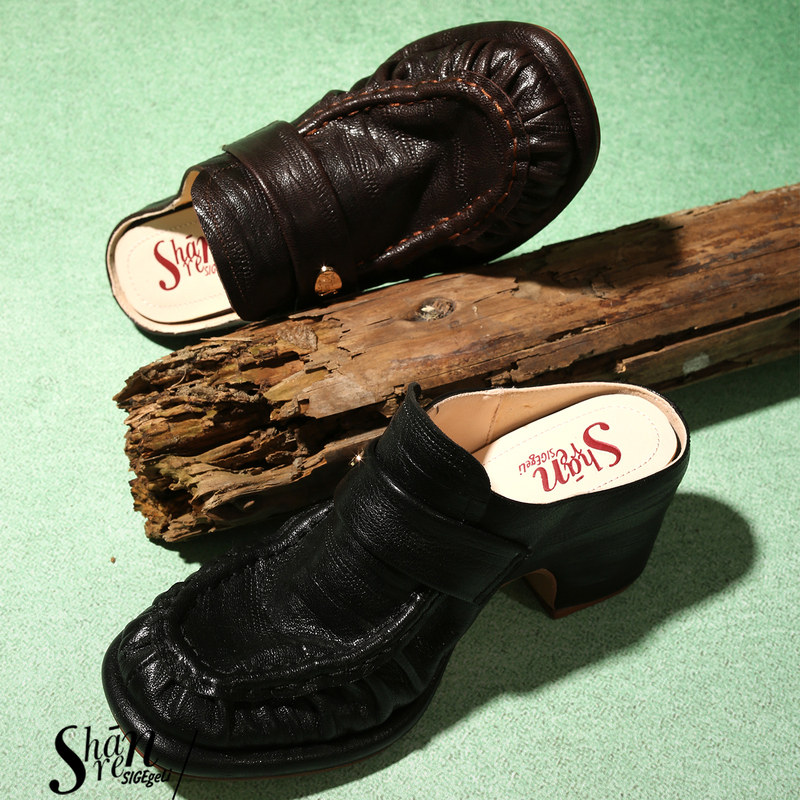 Shānren French Retro Style Genuine Leather Closed-Toe Slippers for Women, Summer Outdoor Wear, Chunky High-Heeled Mules with a High-End Feel