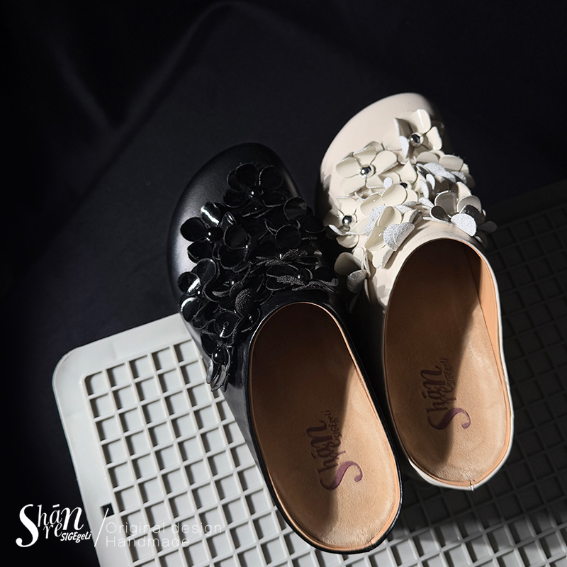 Shānren Designer Style, Fragrant and Elegant, Casual Closed-Toe Slippers, Thick-Soled Half-Slip Birkenstocks