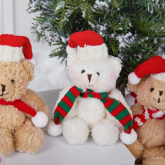 圣诞小熊礼物可爱腮红小熊公仔花艺圣诞树包包挂件配件烘焙摆件