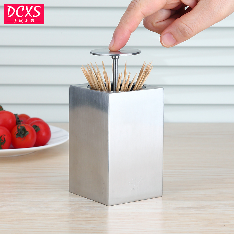 304 stainless steel toothpick box Creative portable square toothpick tube Household toothpick barrel Hotel toothpick can