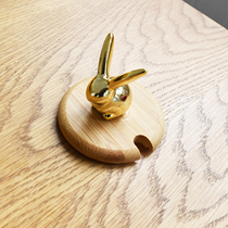 Creative dustproof natural environmental protection solid wood bamboo diy handmade mark cup lid accessories Golden mini rabbit