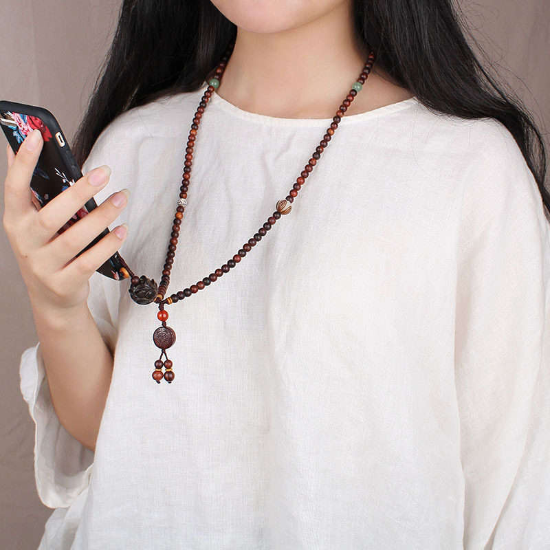 Chinese style wooden leaflet rosewood acid branch mahogany long version hanging neck Lotus mobile phone lanyard hanging chain Retro literature and art
