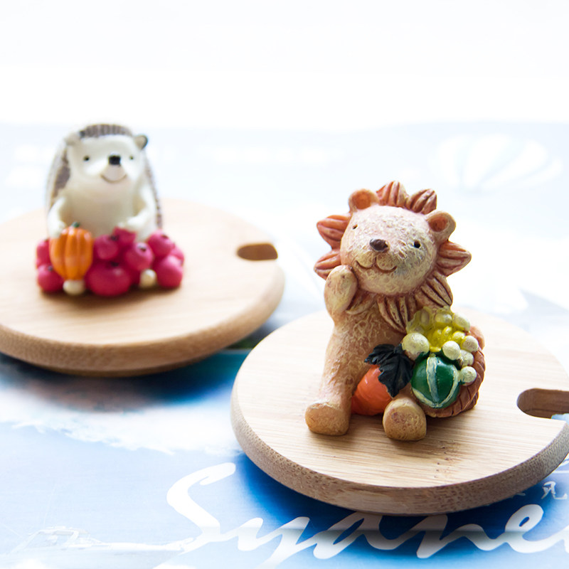 Eco-friendly solid wood bamboo DIY handmade mark water ceramic cup lid Harvest Lion