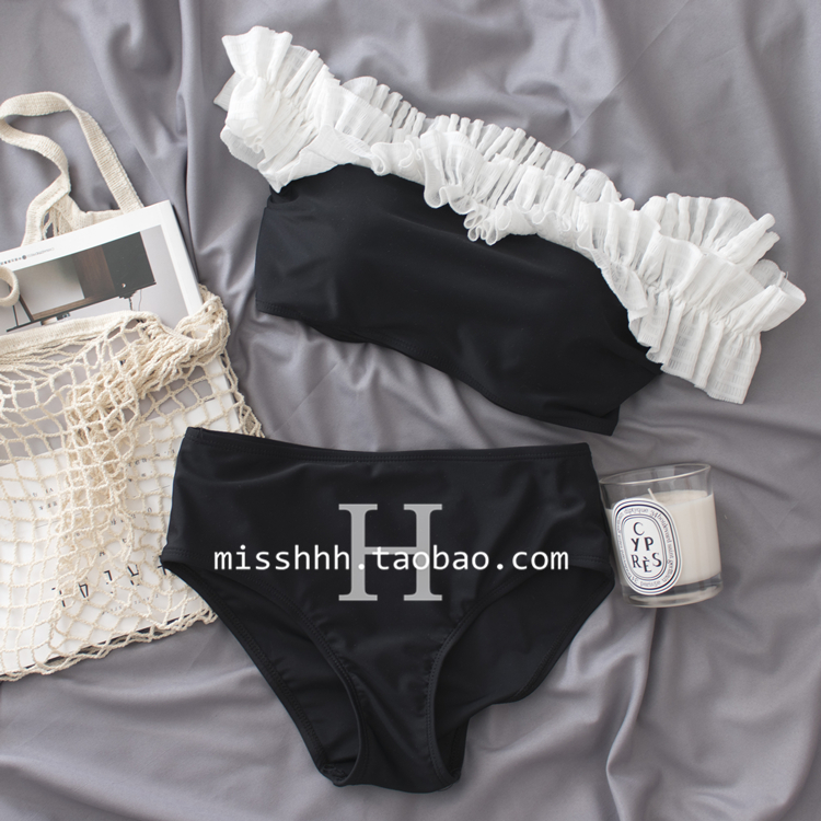 Big bikini bikini tùy chỉnh màu đen và trắng tương phản màu che bụng là mỏng bảo thủ bằng gỗ từ vai chia bikini đồ bơi đẹp cho nữ