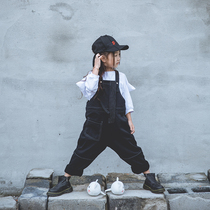 Pawpaw Liu original design Childrens strap pants Spring and Autumn new male and female children cotton soft black strap trousers