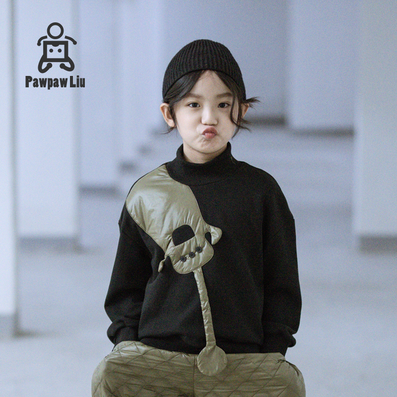 Pawpaw Liu original design children's sweater new spring and autumn middle and big children cute little monster pullover top trendy
