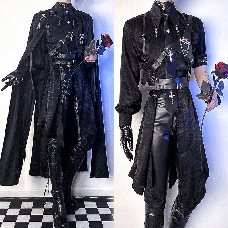 Cangbaoerwu's "Poison-Proofing" Gender-Neutral Snake Element Black Velvet Shirt with a Stylish Waist-Cinching Silk Satin Design