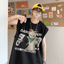 Cotton vest mens loose couple T-shirt cartoon printing casual sports vest sleeveless T-shirt