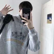 Left disassembly 2020 autumn and winter Port wind mens coat loose large size hooded dinosaur print sweater mens trend