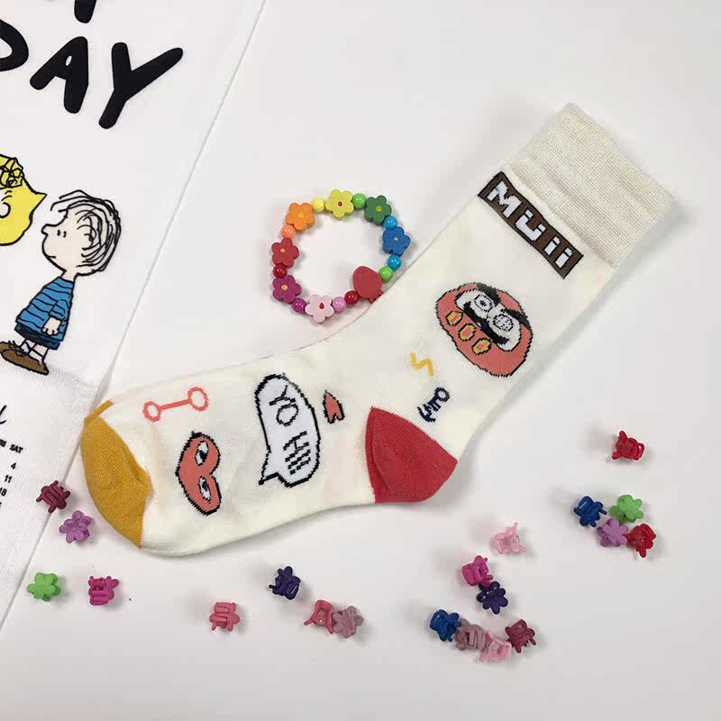 Left disassembly 2020 middle tube student Japanese sweet cute stockings Socks cartoon avatar personality movement