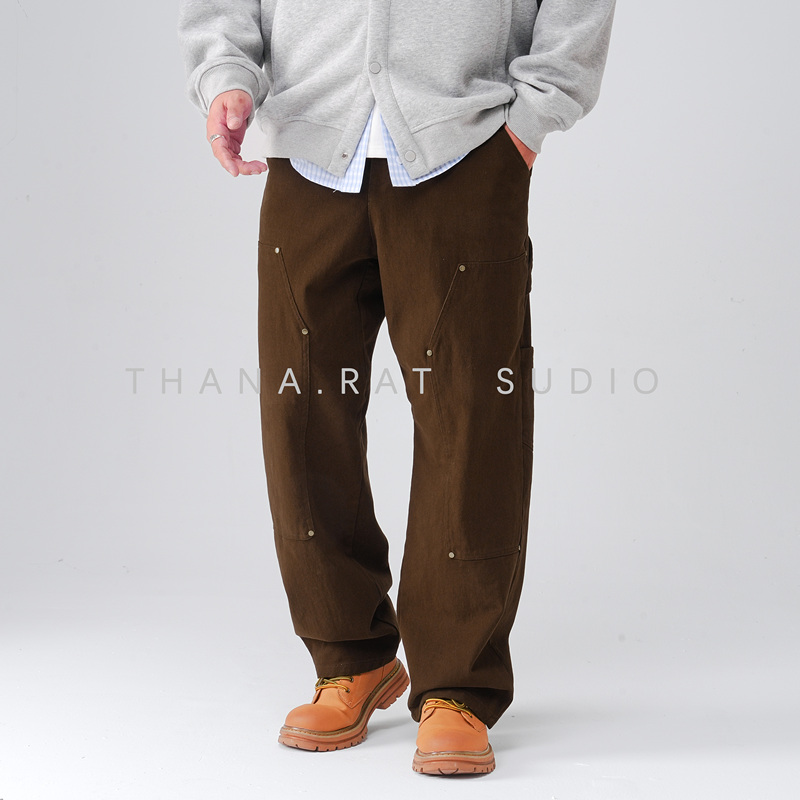 K2603 Large Size Men's Regular Fit Mid-Waist Trendy Work Pants Lumberjack Pants Distressed Straight-Leg Jeans