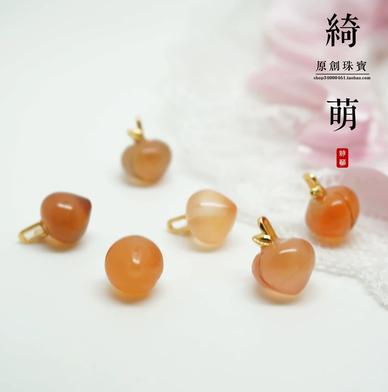 Dễ thương Little Peach 925 Bạc mạ vàng tự nhiên Nam đỏ Agate Juicy Peach Peach Mặt dây tai Bông tai Bông tai DIY DIY - Vòng đeo tay Clasp