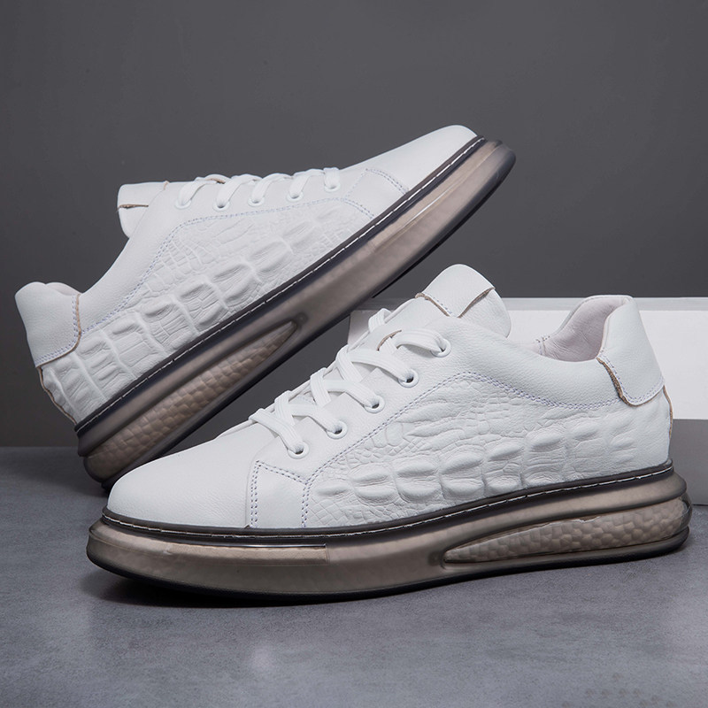 Popcorn sole small white shoes men's genuine leather 2022 four seasons wild green handsome Korean version of the barrel heightened casual board shoes