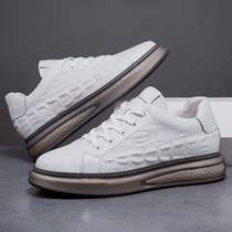 Popcorn bottom small white shoes mens genuine leather 2022 Seasons 100 hitch green handsome Korean version for heightening casual board shoes