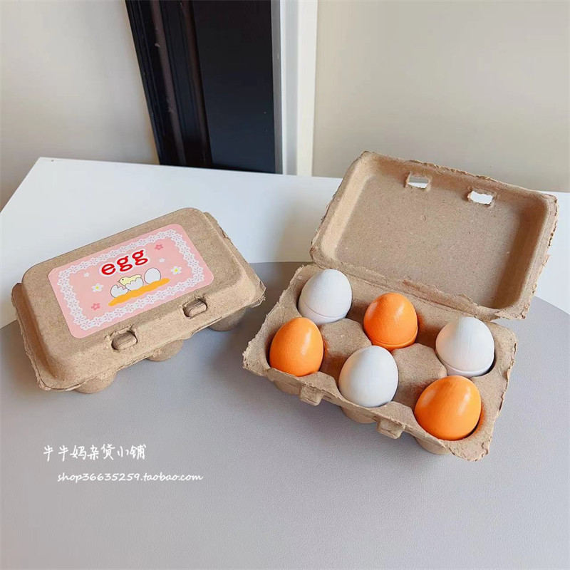 Children 6 wooden simulation egg set Easter diy toy wood taught egg early in home game