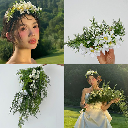 新娘结婚领证登记拍照道具森系简约仿真手捧花束婚礼摄影道具头饰