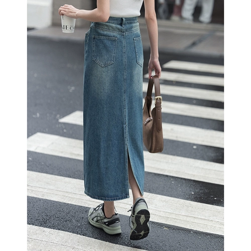 Джинсовая юбка, осенняя длинная юбка, подходит для подростков, А-силуэт