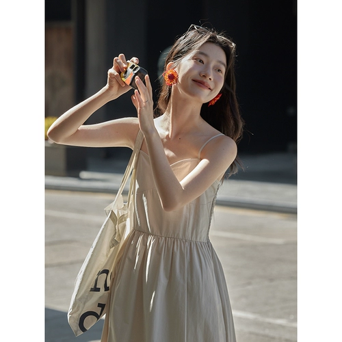 Платье-комбинация, приталенная длинная юбка, французский стиль, яркий броский стиль, подходит для подростков