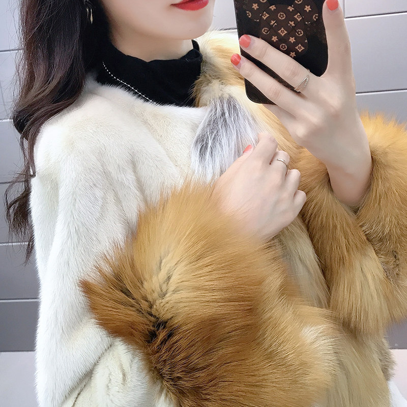2021 Haining imported velvet mink fur coat female Jindao fox round neck whole mink fur high-end custom fur coat - Taobao