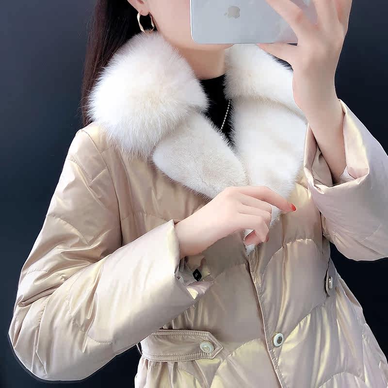 2021 Winter New Feather Costume Long - range Surf Feather Fox Young Fur Warm Haining Coat