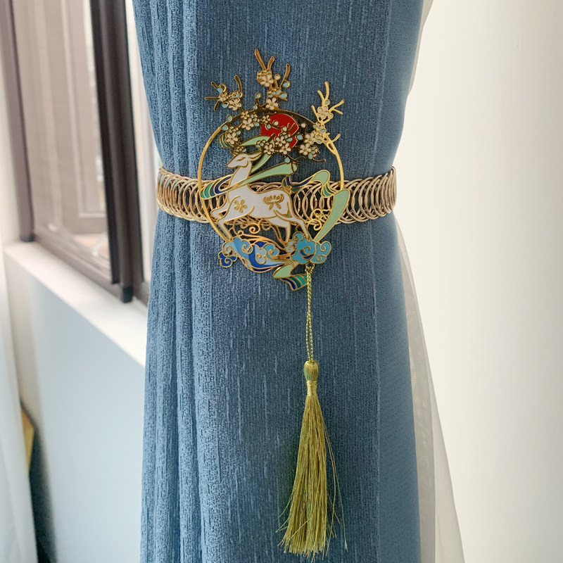 New Chinese style Xianglu alloy curtain strap spring villa floor-to-ceiling window living room soft decoration without punching curtain buckle