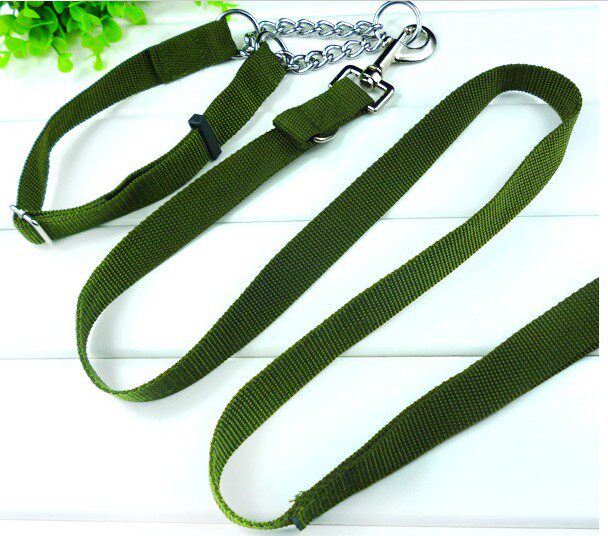 Army green collar type big dog leash Neck collar type pet leash set special collar for large and medium dogs