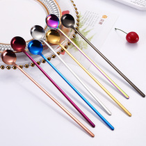 Net red 304 stainless steel spoon Round head coffee spoon Long handle mixing spoon Symphony ice spoon Bar spoon Korean dessert spoon