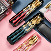 Explosive fork spoon Korean rice spoon portable 304 stainless steel fork spoon chopsticks subnet red western cutlery steak knife and fork
