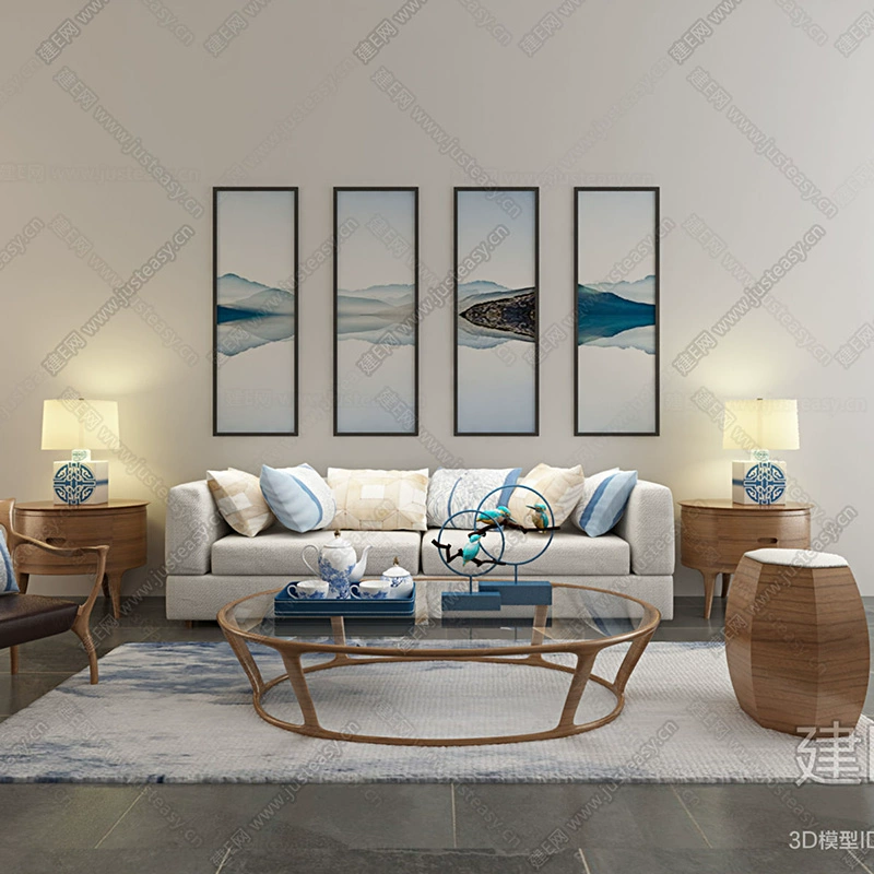 Mới phong cách Trung Quốc sofa gỗ phòng khách hiện đại tối giản biệt thự vải kết hợp sofa toàn bộ nội thất tùy chỉnh 156839 - Bộ đồ nội thất