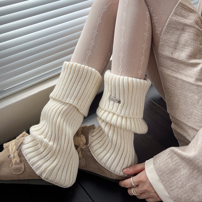 jk rice white socks jacket female autumn winter thickened warm curly leg cover wool middle tube pile socks socks smoke grey calf socks-Taobao