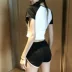 Đồ ngủ cá tính hợp thời trang phụ nữ mùa hè sexy hở rốn quần short ngắn tay hai mảnh bộ đồ mùa hè thể thao tại nhà - Nam giới