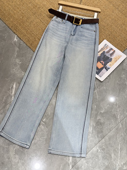 Anxia Wide-Leg Washed Blue Fleece-Lined Straight-Leg Jeans