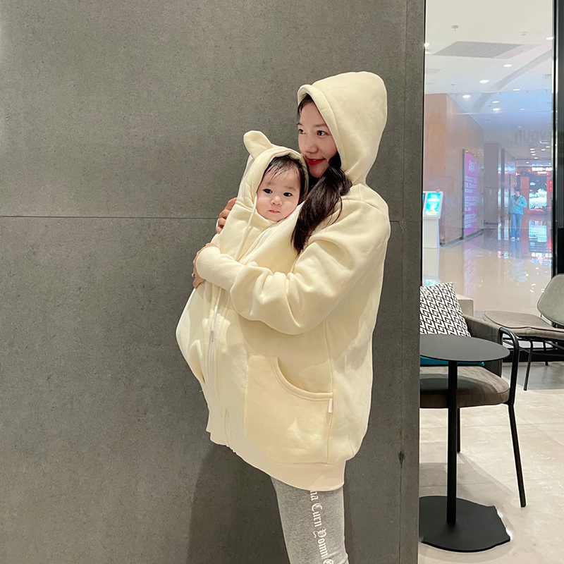 Kangaroo Mother-Child Jumpsuit Autumn and Winter Family Matching Outfits Baby Infant Mom Nursing Clothes Spring Outing Outfit Sweatshirt