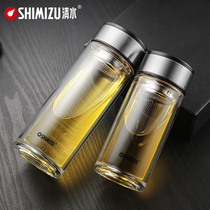 Clear water double-layer glass Household men and women filter tea cup thickened heat-resistant transparent cup Portable car water cup