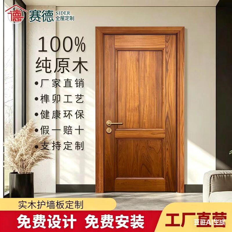 Shijiazhuang Solid Wood Painted Doors, Walnut Wood, Cherry Wood Interior Doors, Rubber Wood Solid Wood Doors, Mortise and Tenon Craftsmanship Bedroom Doors