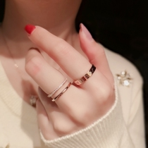 Double-layer Diamond zircon ring elegant Japanese and Korean titanium steel plated 18K rose gold ring thin simple index finger ring girl