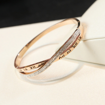 Roman numeral bracelet simple fashion personality cross-inlaid Diamond titanium steel plated 18K rose gold does not fade bracelet female