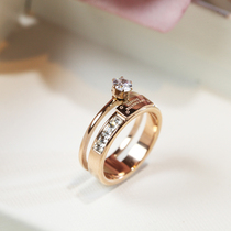Double-layer zircon ring letter rose gold fashion personality diamond-studded girlfriend gift Korean version of trendy people Chinese trendy food ring