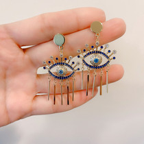 New personality temperament demon eye tassel earrings female atmosphere blue earrings advanced sense Japanese and Korean silver needle earrings