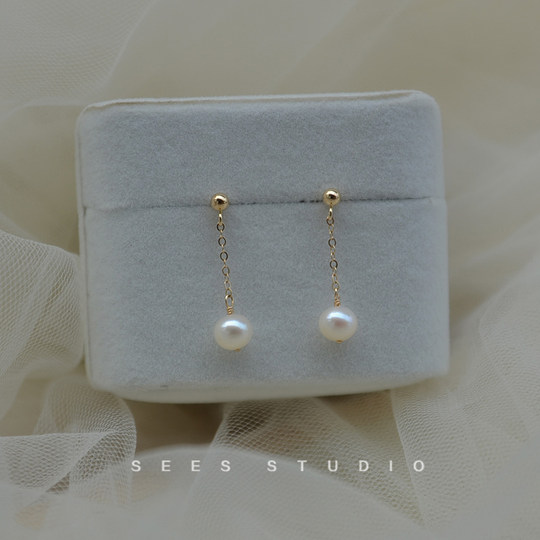 The wind is blowing, natural true freshwater white small pearl earrings, women's retro style long earrings/handmade